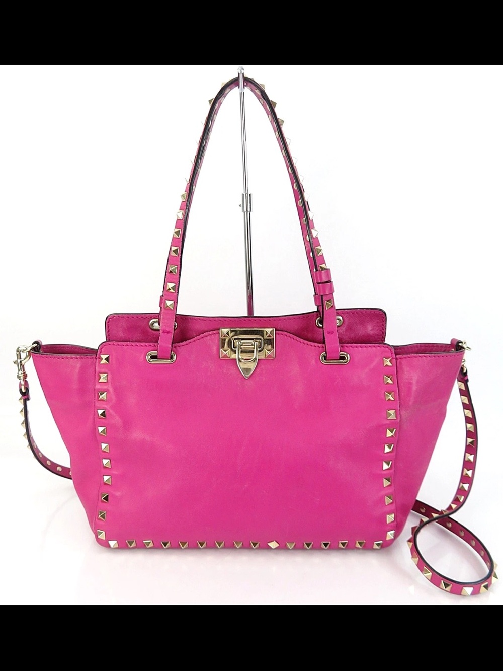 Valentino Garavani Fuchsia Rockstud Leather Tote Shoulder Bag